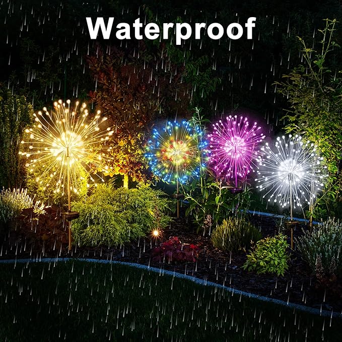 JJGoo Solar Firework Lights, 2 Pack 120 LEDs 2 Lighting Modes Solar Garden Lights Outdoor Waterproof for Yard Patio Walkway Pathway Party Wedding Christmas Decorative - Pink JJGoo