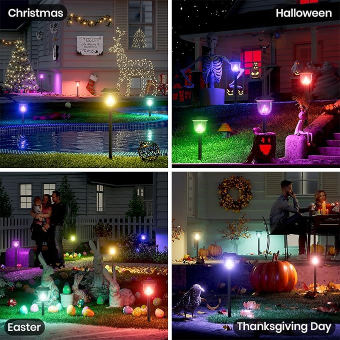 AOSEA 4 Pack Christmas Solar Pathway Lights Outdoor Waterproof - RGB Flash Mode Only Solar Lights for Outside, IP65 Rated, 12H Bright Landscape Lighting, Durable Plastic - Perfect for Garden & Walkway AOSEA
