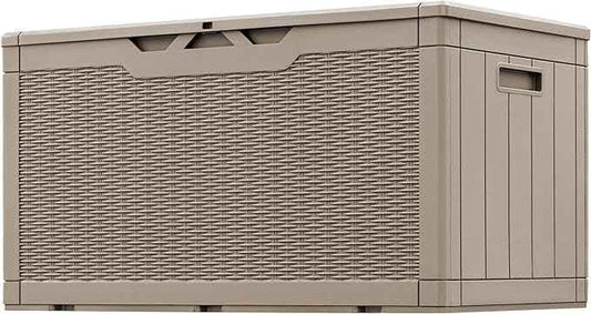 Greesum 100 Gallon Resin Patio Storage Box for Garden Tools, Outdoor Furniture Cushions, Pool Supplies, Coffee