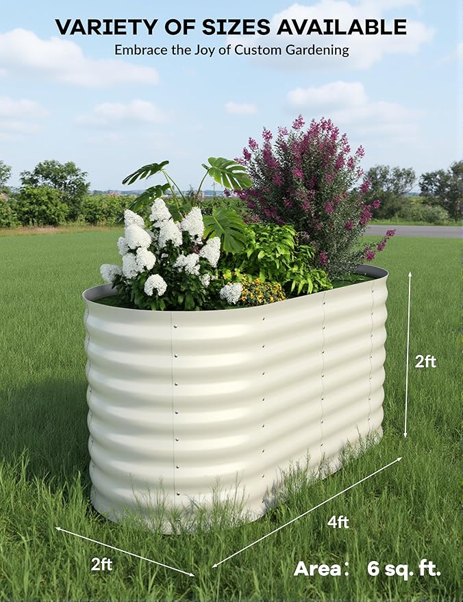 2 Pcs Raised Garden Beds Outdoor 4x2x2 ft - Galvanized Steel Planter Box for Vegetables, Flowers, Rust-Resistant Garden Box, Easy Assembly Raised Beds, Durable Planters for Outdoor Plants, Beige GarveeLife