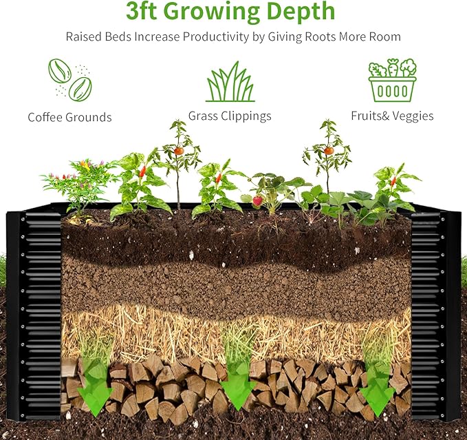 Land Guard 8x4x3ft Rectangular Galvanized Raised Garden Beds, Large-Capacity Metal Planter Box Outdoor, Durable Deep Raised Garden Bed 3ft Tall, Raised Beds for Gardening Vegetables, Dark Grey LandGuard