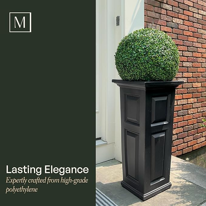 Mayne Nantucket 32-Inch Tall Planter – Self-Watering, Weather-Resistant Planter for Flowers – Durable Outdoor Design for Patio, Porch, or Entryway Mayne
