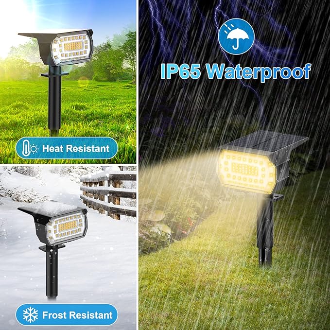 Solar Spot Lights Outdoor, [57 LED/10 Pack] Solar Lights Outdoor IP65 Waterproof, 3 Modes Solar Powered Landscape Spotlights for Garden Yard Outside Patio Pathway Pool(Warm White) MinPea