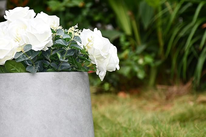 Kante 15.3" Dia Round Concrete Planter, Outdoor Indoor Large Plant Pots Containers with Drainage Hole and Rubber Plug for Home Garden Patio, Natural Concrete Kante