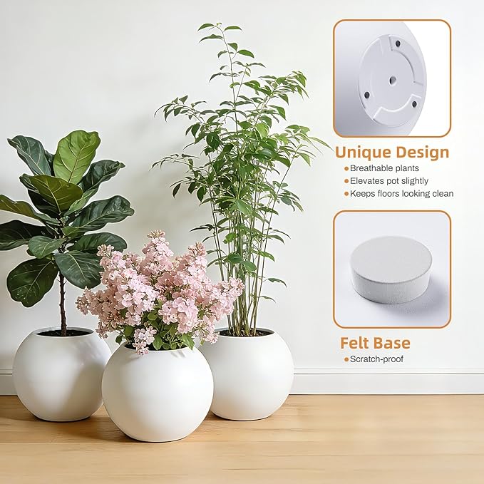 13.5 H x 17" Dia (12" Pot Opening) Round Fiberstone Planter with Drainage Hole, Durable Garden Flower Pots, White, Resistant for Indoor and Outdoor, Planters for Large Plants pot for Home Decor Patio Rootora