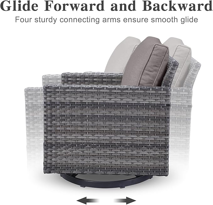 Belord Wicker Patio Furniture 5 Piece Outdoor Sofa Set, Oversize Outdoor Swivel Rocker Chairs with Rattan Ottomans, Conversation Sets Patio Furniture Come with Removable Washable Cushion Grey Belord