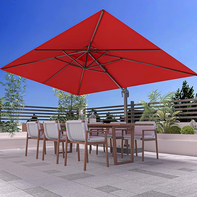 10' X 13' Outdoor Patio Umbrella Large Rectangle Cantilever Umbrella Heavy Duty 360°Rotation Offset Umbrella for Garden Deck Pool Patio,Red ORYNTREX