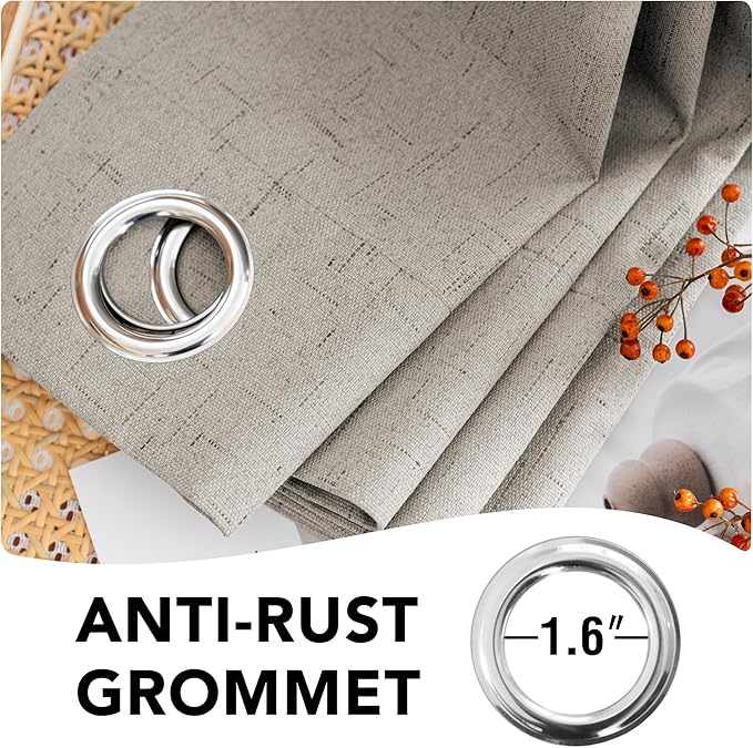 H.VERSAILTEX Linen Blackout Curtains 96 Inches, 100% Absolutely Blackout Thermal Insulated Textured Linen Look Curtain Draperies Anti-Rust Grommet with White Liner, 2 Panels, Stone HVERSAILTEX
