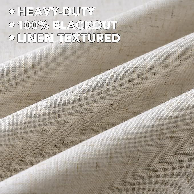 H.VERSAILTEX Linen Curtains 100% Blackout Curtains for Bedroom 108 inch Long Full Light Blocking Nature Linen Blended Window Curtains for Living Room Nickel Grommet (2 Panels, Heathered Linen) HVERSAILTEX
