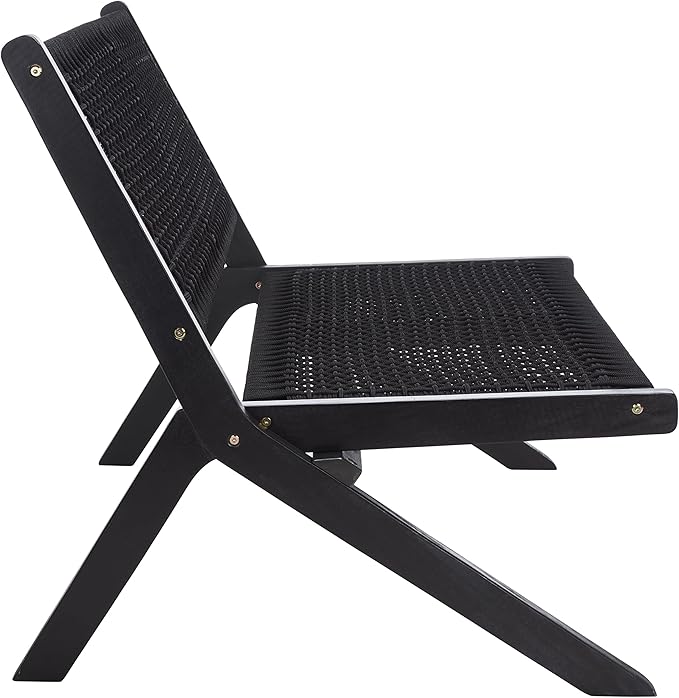 SAFAVIEH Outdoor Collection Kobina Black Acacia Wood/Black Rope Foldable Bench SAFAVIEH