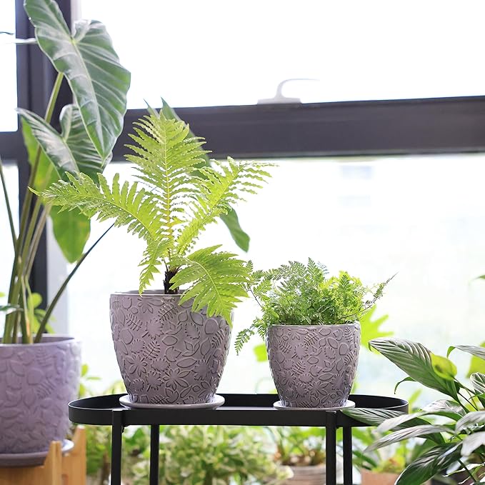 8 Inch + 6 Inch Retro Ceramic Planter Set of 2 with Drainage Hole and Saucer for Multiple Plants, Indoor-Outdoor Garden Pots for Succulent, Orchid, and Flower (Retro Purple) Bestseler