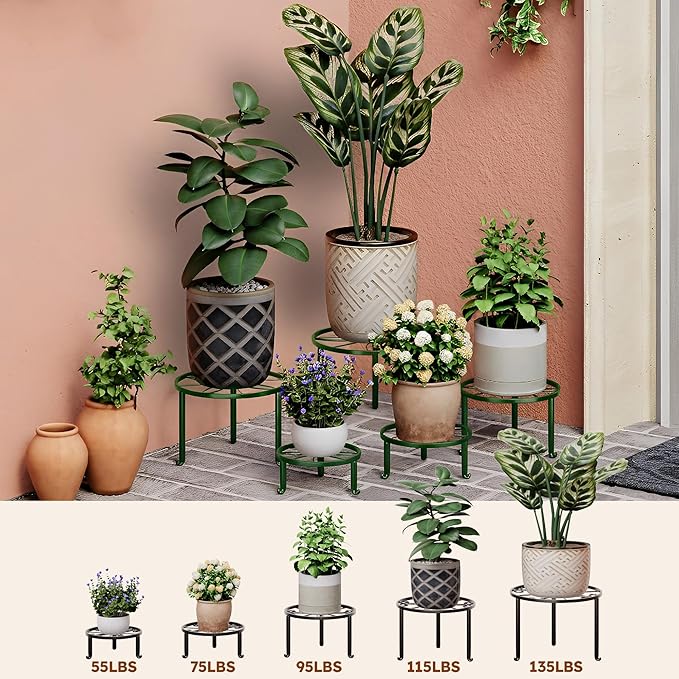 5 Pack Metal Potted Plant Stand Small Flower Pot Holder for Indoor and Outdoor Round Flower Pot Support Rack Plant Stands for Multiple Plants Rootora