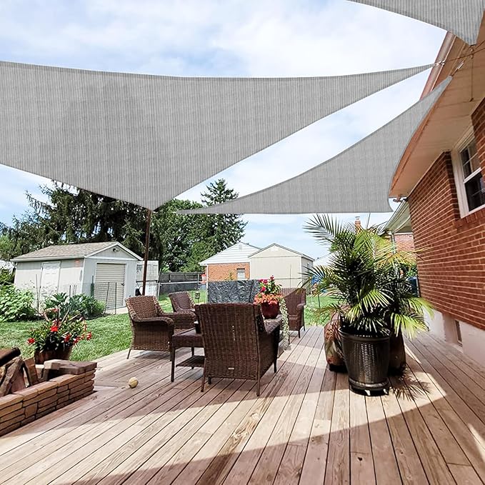 Patio Paradise 9' x 9' x 9' Sun Shade Sail Triangle Canopy Shade Cloth Fabric Sunlight Block Patio Pergola Cover HDPE Deck Awning for Outdoor Backyard Roof Shading, Gray Patio