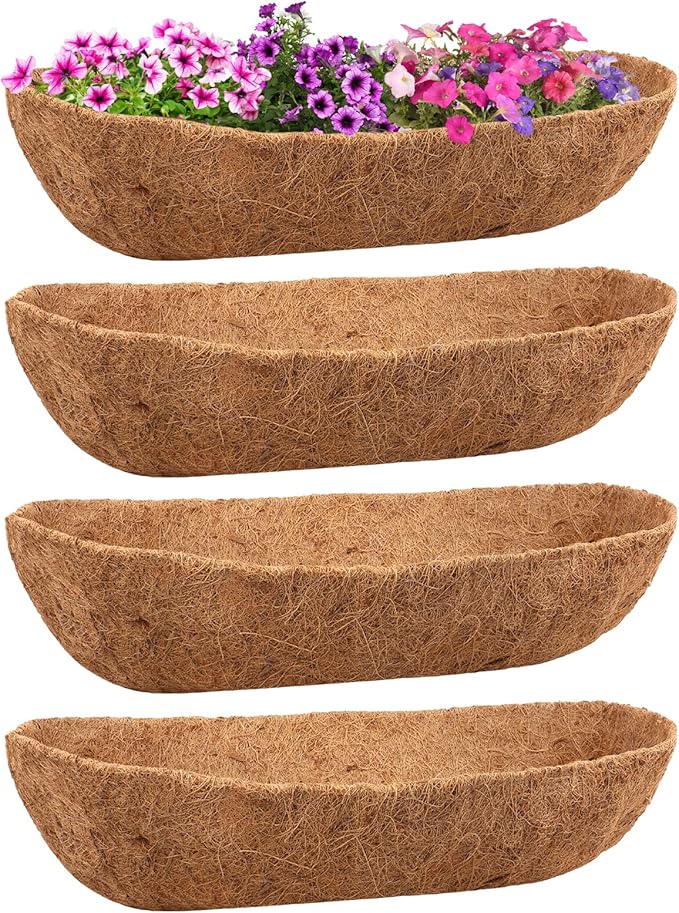 Legigo 4 Pack Trough Coco Liner for Planters- 30 Inch Window Box Liners Coconut Coir Basket Liners, Planter Box Coconut Liner for Window Flower Box Pots, Fence Trough Planter, Wall Planter Basket Legigo