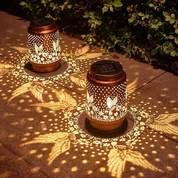 Birthday Gifts for Women, Solar Lanterns Outdoor Waterproof, Hummingbird Garden Decor Metal Hanging Decorative Solar Lights for Patio Yard Lawn Backyard Porch, Gardening Gifts for Women Mom Grandma DIBIEECN