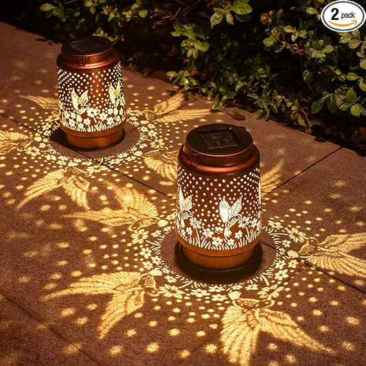 2 Pack Hummingbird Birthday Gifts for Women Mom Grandma Solar Lanterns Outdoor Waterproof Garden Decor Hanging LED Decorative Light for Patio Yard Lawn Gardening Gifts DIBIEECN