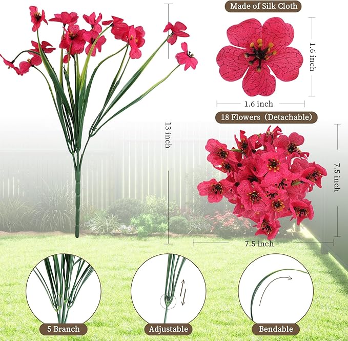 24 Rose Red Bundles Artificial Flowers for Outdoors/Indoors Fake Flowers Plants for Indoor Outside Garden Porch Window Box Home Wedding Farmhouse ColoPlay
