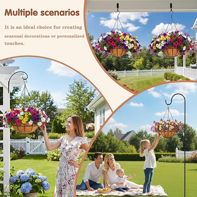 14 inch Metal Hanging Baskets For Plants Outdoor 4 Pack Round Metal Wire Hanging Basket Planter with Coco Fiber Liners Chain Round Wire Plant Holder for Garden, Patio, Deck, Porch Plants Flower Potss JFFLYIT