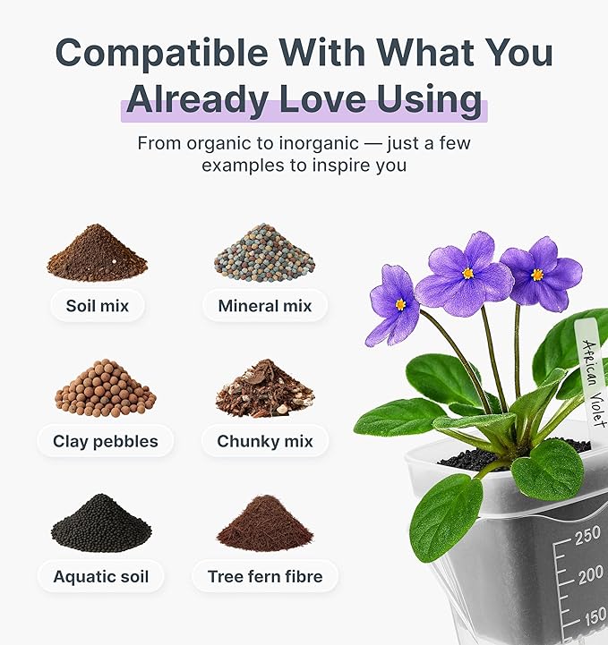 12 Pack 2.5" Small Self Watering Pots for Indoor Plants, Mini Clear Plastic Planters, Semi-Hydro, Propagation, Cuttings, Seedlings, Hoya, African Violets, Alocasia, LECA, PON,12 Plant Label Vandorelle