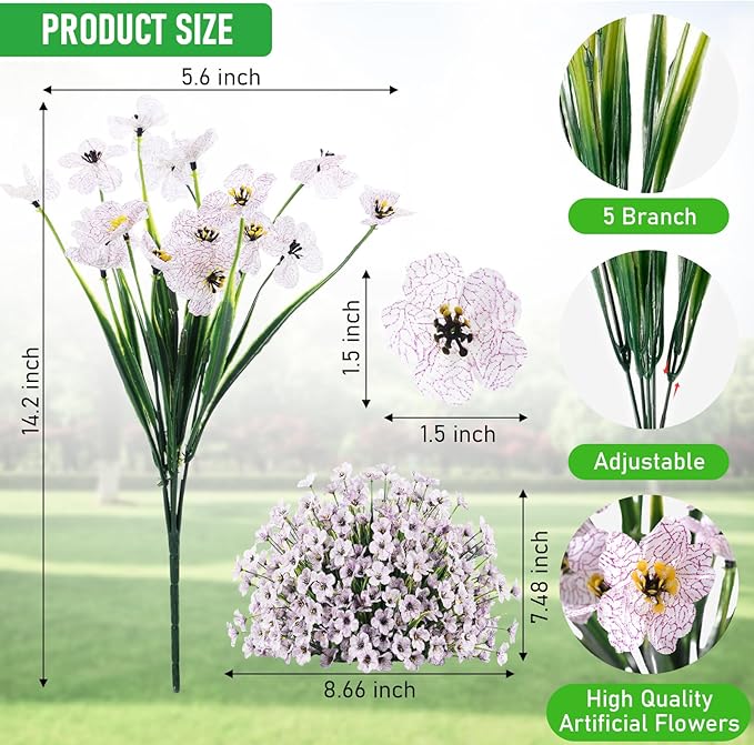 22 Pack Artificial Flowers Outdoor Fake Plants, Faux Flowers UV Resistant with Plastic Plants, Faux Silk Flowers for Outdoors Outside Front Porch Hanging Planter Window Box Garden Decoration(White) Powbrace
