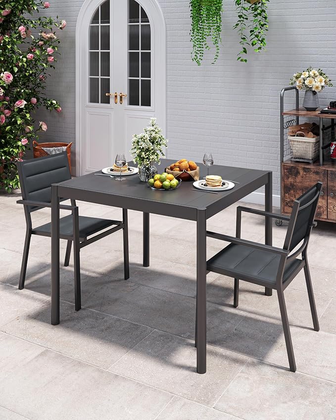 Aluminum Patio Dining Table for 2-4 Person, 34 in x 36 in Rectangle Outdoor Dining Table With Aluminum Tabletop and Metal Frame for Deck Garden Lawn Backyard, Black GarveeLife