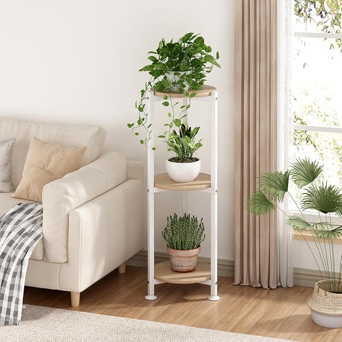 Plant Stand Indoor Corner Tall 3 Tier Metal Modern Flower Storage Plant Shelf Holder for Living Room Balcony Garden, White (3 Tier-White Round) YIZAIJIA