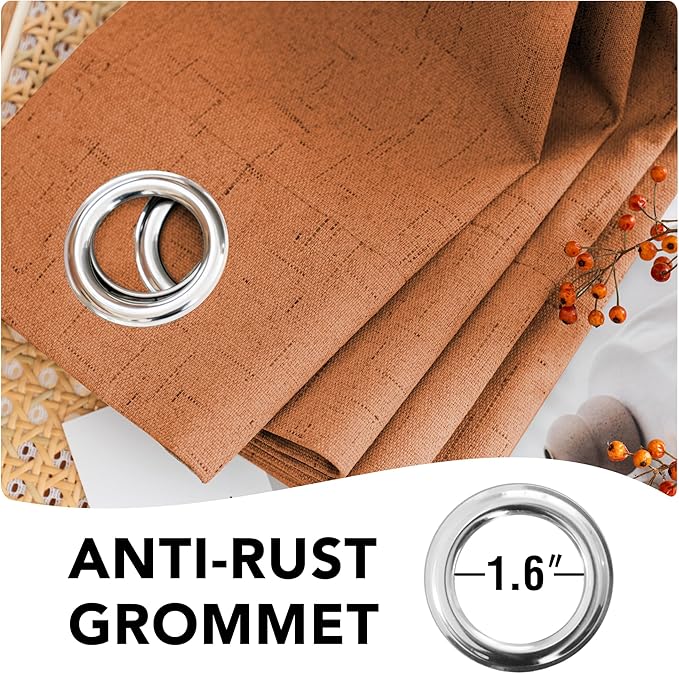 H.VERSAILTEX 100% Blackout Curtains for Bedroom Thermal Insulated Linen Textured Curtains Heat and Full Light Blocking Drapes Living Room Curtains 2 Panel Sets, Orange, 52x96 Inch HVERSAILTEX