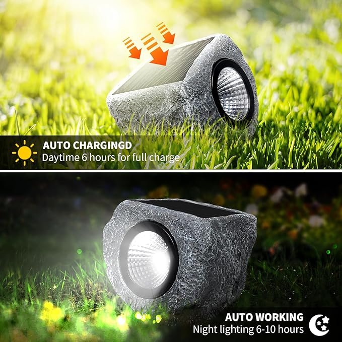Solar Rock Lights Outdoor 1 Pack, Bright Solar Spotlights Outdoor Waterproof, Wireless LED Rock Lights, Auto On/Off Landscape Spotlights Walkway Solar Lights for Outside Yard Patio Pathway Flowerbed Timeflies