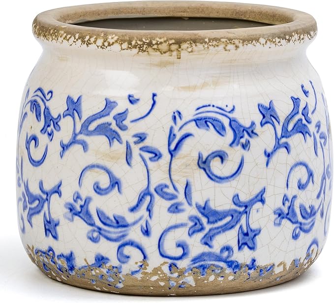 Flower Pot,Vintage Ceramic Pot for Planter with Drainage Holes, 6.29 inch Ice Crack Glazed Indoor Planters Pot for Indoor,Tuscan Home Decor,Gardening Gifts,Blue and White (Tropical) Dosayes