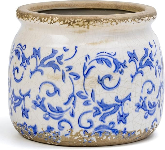 Flower Pot,Vintage Ceramic Pot for Planter with Drainage Holes, 6.29 inch Ice Crack Glazed Indoor Planters Pot for Indoor,Tuscan Home Decor,Gardening Gifts,Blue and White (Tropical) Dosayes