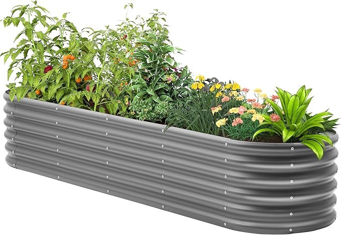 Galvanized Raised Garden Bed, Outdoor Planter Bed, Metal Planter Box for Gardening and Planting,8x2x1.5ft, Dark Grey Besebay