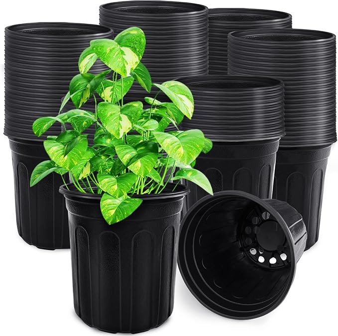 Anyumocz 90Pcs 1 Gallon Nursery Pots for Plants,Plastic Seedling Pot with Drainage Holes,Garden Flower Plant Container for Transplanting,Succulents,Cuttings(Black) Anyumocz