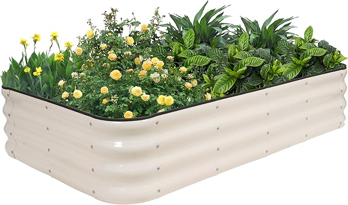 GoCampDriect 4IN1 Raised Garden Bed - 5x3x1ft Galvanized Raised Garden Boxes Outdoor Corrosion Resistant | Variable Shape 6x2x1ft Metal Raised Garden Beds for Planting Vegetable, Herb,Fruits,White GoCampDirect