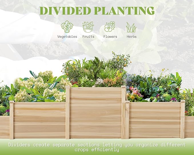 AMERLIFE 3-Tier Raised Garden Bed, 28 Inch Depth Fir Wood Planter Box for Outdoor Gardening with Dividers, Tool-Free Assembly, Garden Box, Ideal for Vegetables, Herbs, Flowers AMERLIFE