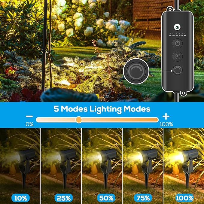 ZYAN Low Voltage Landscape Lights LED Landscape Lighting with Sensor, IP65 Waterproof Outdoor Spotlights for Yard Garden, Plant Tree Spoltights Dimmable with Timer, Auto ON/Off (2 Pack) ZYAN