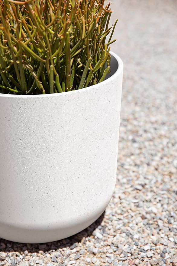 Veradek Mason Series Lima Planter - Round Planter for Indoor or Outdoor Porch/Garden | Made from Plastic-Stone Composite with Drainage Holes | Modern Décor for Succulents, Flowers, Small Plants VeradekOutdoor