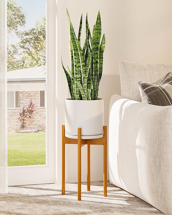 Adjustable Plant Stand Indoor, Bamboo Plant Stand Fits 8 9 10 11 12 Inches, Small Corner Planter Holder for Indoor Plants, Single Floor Plant Stands for Living Room Balcony, Light Brown Tall Gentingbro