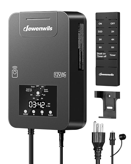 DEWENWILS 200W Low Voltage Landscape Transformer, Photocell Sensor & Timer, 120V AC to 12/14V AC, Landscape Lighting Transformer Outdoor, Weatherproof for Spotlights, Garden Lights DEWENWILS