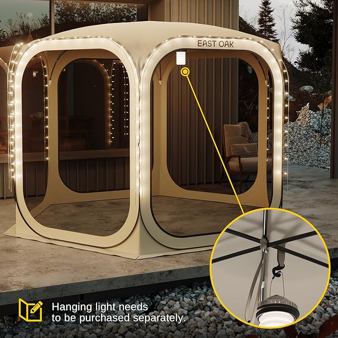 East Oak Screen House Tent Pop-Up, Portable Screen Room Canopy Instant Screen Tent 12 x 12 FT with Carry Bag for Patio, Backyard, Deck & Outdoor Activities, Brown EASTOAK