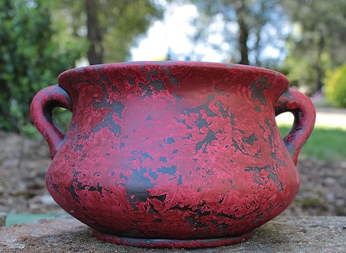 Egyptian Era Designed Earthen Ware Terra-Cotta Vessel/Planter with Looped Handles (Red) Goodman+and+Wife