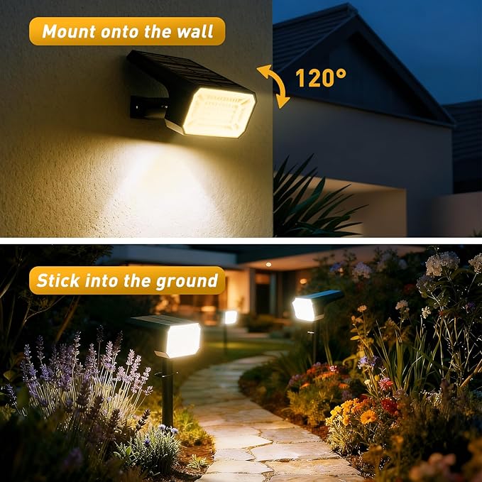 Solar Spot Lights Outdoor Waterproof IP65, [4 Pack/100 LED/4 Modes] Solar Landscape Spotlights, Auto On/Off High Lumens Spot Lights for Outside Yard Garden Pathway(Warm White) NACINIC