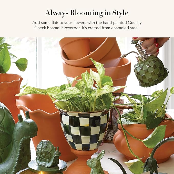 MACKENZIE-CHILDS Flowerpot, Decorative Garden Pot for Growing Plants, Black-and-White Courtly Check MacKenzie-Childs
