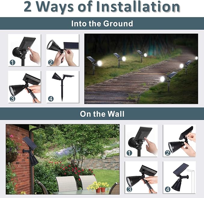 Solar Spotlights, Outdoor Ground Spot Light for Flag Pole, Bright 7-LED Dusk-to-Dawn Waterproof Landscape Flagpole Lights, 2-in-1 Adjustable Solar Powered Lighting for Tree Garden Yard (2 Pack, White) SFSUNFUNY