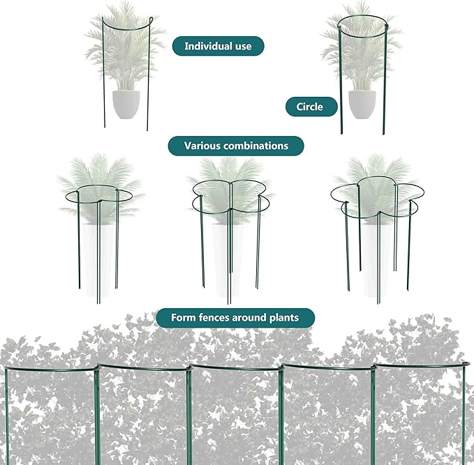 TCBWFY 10 Pack Plant Support Stakes for Peony,10"Widex24"High Heavy Duty 4.5mm Peony Cages and Support,Metal Peony Supports for Outdoor Indoor Plants,Plant Supports for Peony TCBWFY