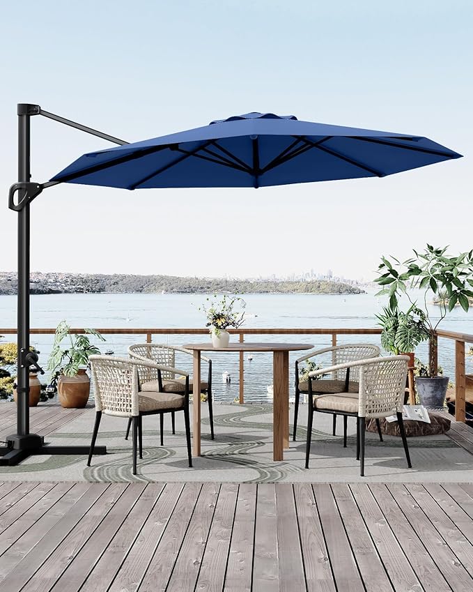 GarveeLife 10FT Patio Umbrella Outdoor Large Cantilever Umbrella Market Sun Shade Windproof Offset Umbrella with 360-Degree Rotation for Garden Deck Pool Patio, Navy Blue GarveeLife