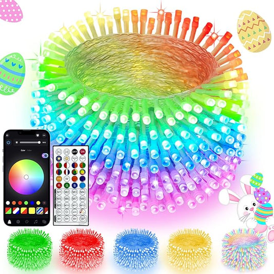 Smart Color Changing Easter Lights with Remote & App Control, 66FT 200LED RGB Pastel String Light with Timer, Music Sync Multiple Modes Twinkle Christmas Light Waterproof Indoor Outdoor Easter Decor SANJICHA