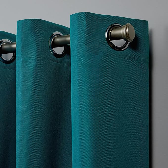 NICOLE MILLER NEW YORK Canvas Indoor/Outdoor Grommet Top Curtain Panel Pair, 54"x96", Turk Teal NicoleMiller