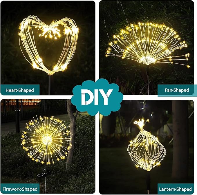 JJGoo Solar Firework Lights, 4 Pack 120 LEDs 2 Lighting Modes Solar Garden Lights Outdoor Waterproof for Yard Patio Walkway Pathway Party Wedding Christmas Decorative - Warm White JJGoo