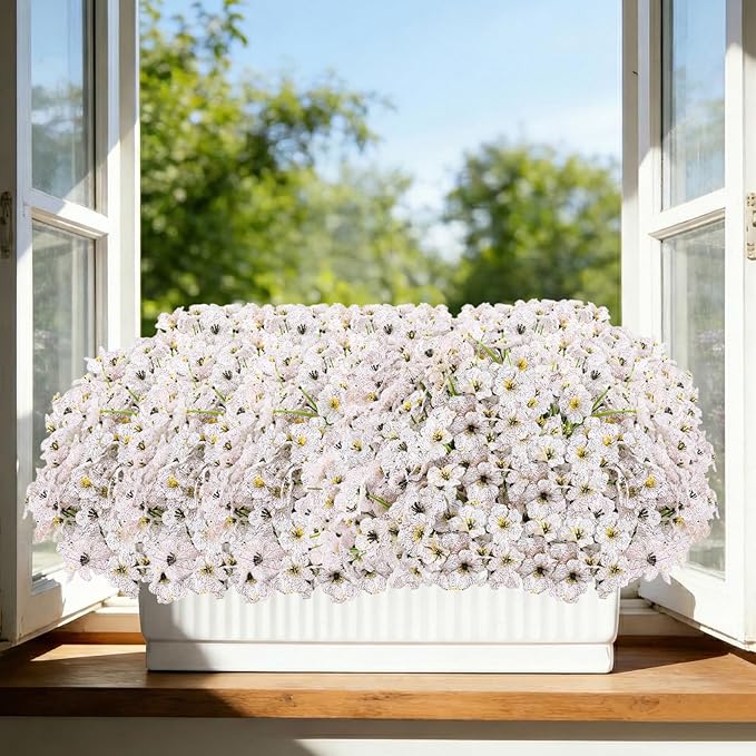 22 Pack Artificial Flowers Outdoor Fake Plants, Faux Flowers UV Resistant with Plastic Plants, Faux Silk Flowers for Outdoors Outside Front Porch Hanging Planter Window Box Garden Decoration(White) Powbrace
