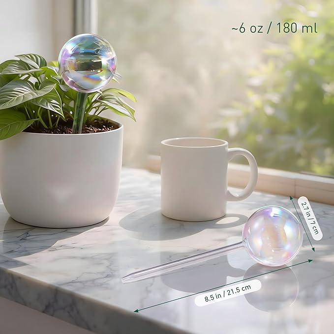 Extra-Thick Clear Glass Plant Watering Globes, Rainbow Gradient Self Watering Globes, Automatic Plant Waterer, Self Watering Planter Insert Spikes Devices for Everyday or Vacation Use, 6-Pack SoilaguaDirect